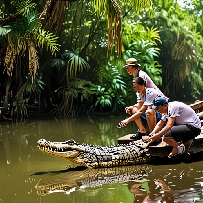 Cho Cá Sấu Ăn Tại Vàm Sát