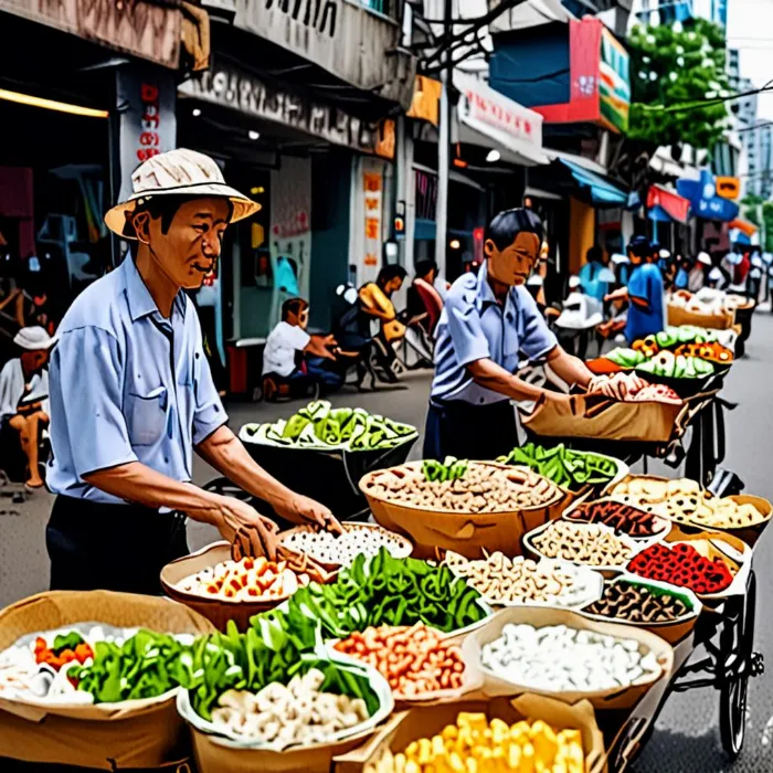 xe bánh tráng trộn đường phố