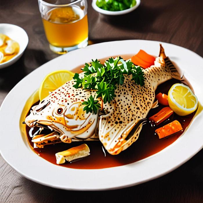 A plate of steamed grouper with beer