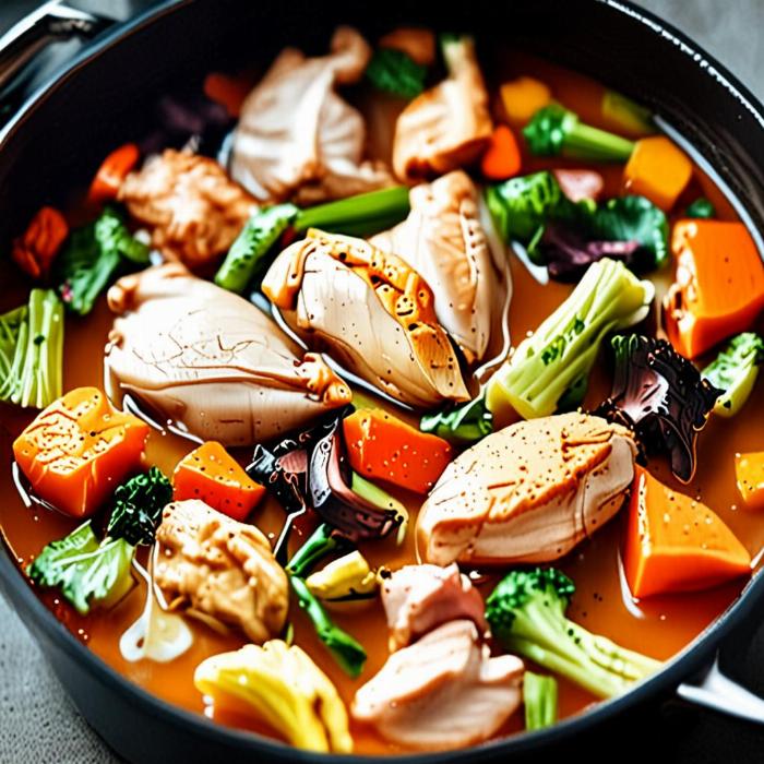 A pot of Vietnamese chicken hotpot with simple ingredients.