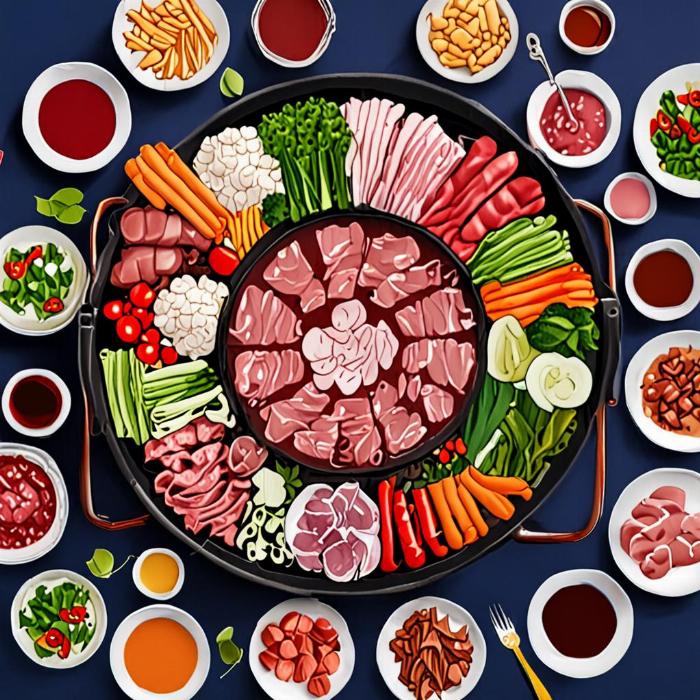 A steaming hot pot filled with various ingredients, emitting flavorful steam.